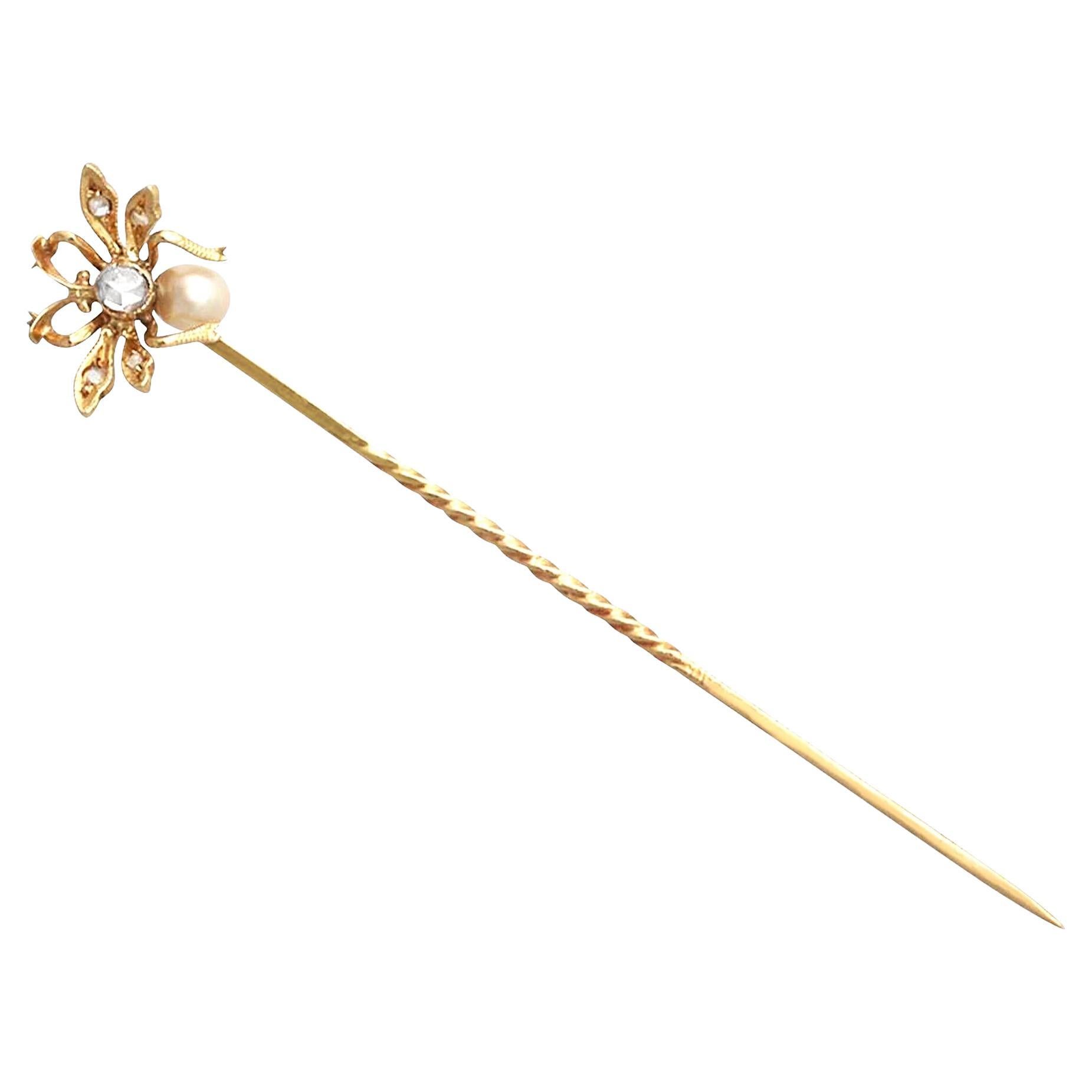 Antique Victorian Pearl Diamond Yellow Gold Insect Pin Brooch For Sale