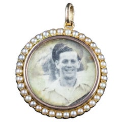 Antique Victorian Pearl Double Side Photo Locket Pendant 15 Carat Gold