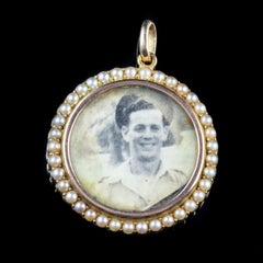 Antique Victorian Pearl Double Side Photo Locket Pendant 15 Carat Gold