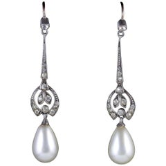 Antique Victorian Pearl Drop Earrings Silver Paste, circa 1900