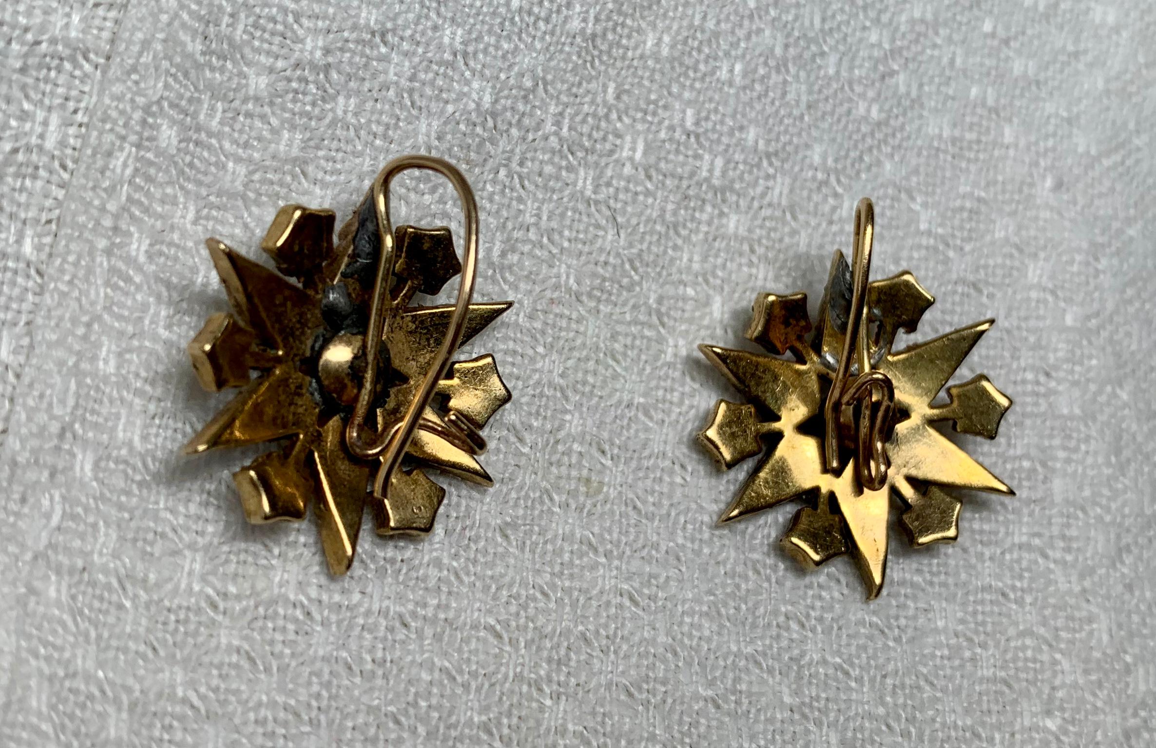 Antique Victorian Pearl Earrings 14 Karat Gold Star Snowflake Motif 1