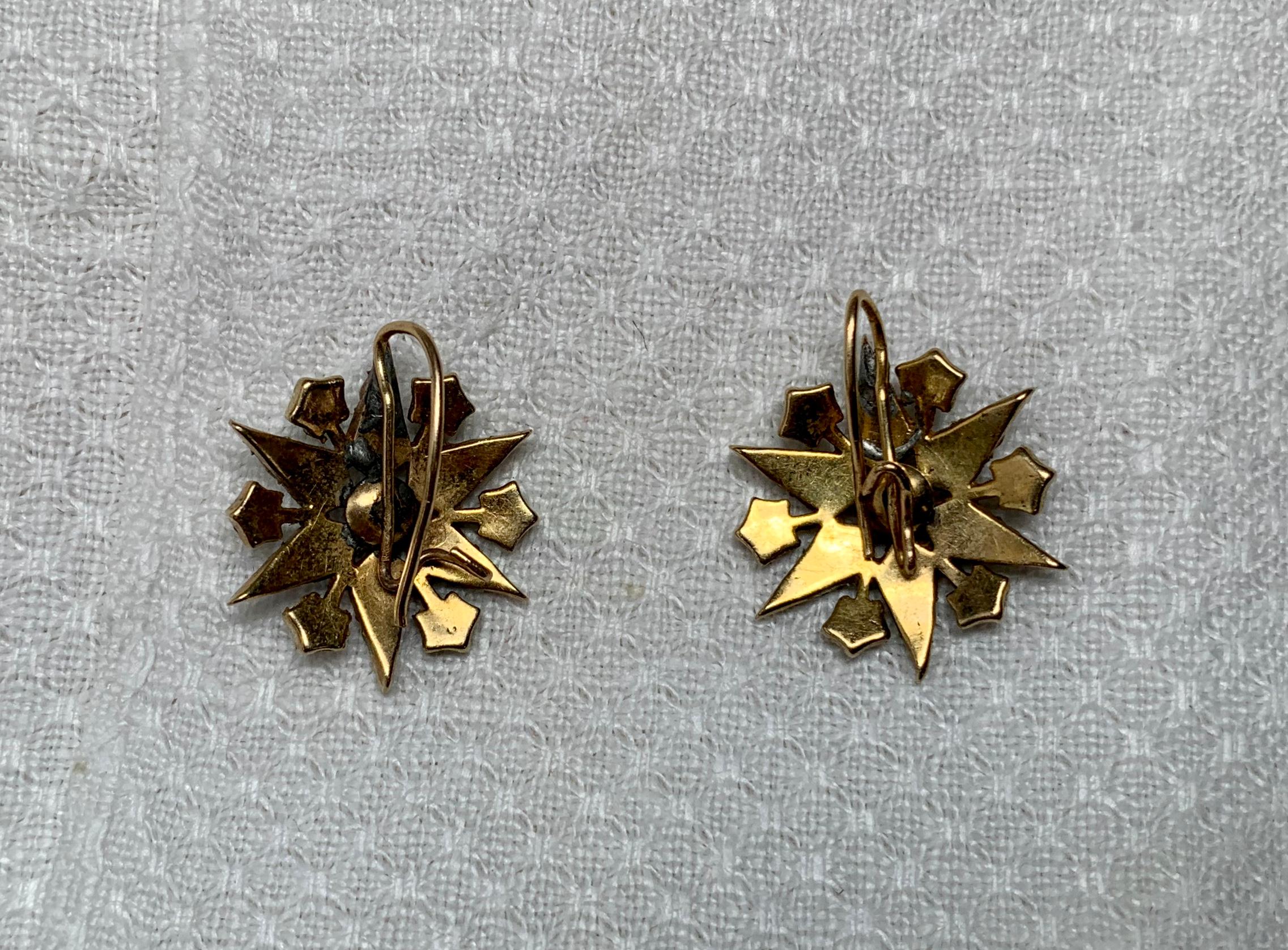 Antique Victorian Pearl Earrings 14 Karat Gold Star Snowflake Motif 2