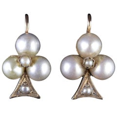Antique Victorian Pearl Earrings 18 Carat Gold, circa 1900 Boxed