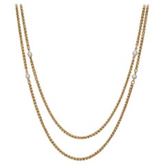 Antique Victorian Pearl Guard Chain 15 Carat Gold Link Necklace, circa 1900