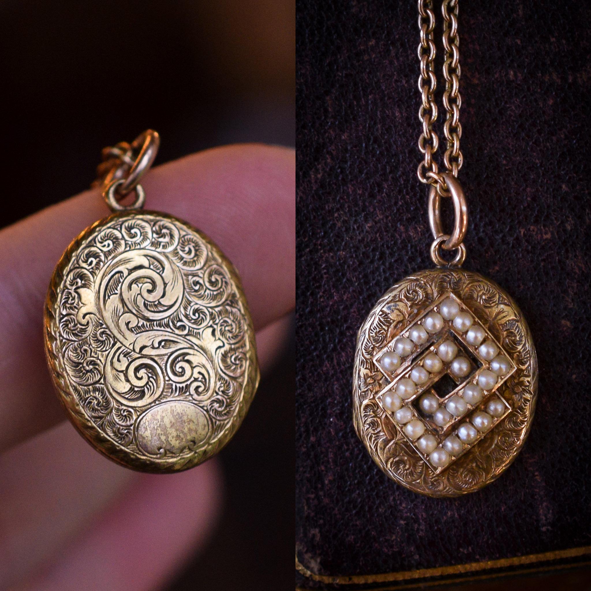 Antique Victorian Pearl Interlinked Squares Locket Necklace 1