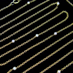 Antique Victorian Pearl Long Guard Chain, 68in, 18kt Yellow Gold, France, c.1880