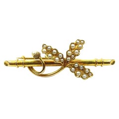 Antique Victorian Pearl Oakleaf and Acorn Gold Brooch, 15 Carat Gold