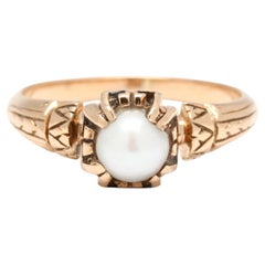 Antique Victorian Pearl Ring, 18k Yellow Gold, Ring Size 6