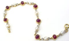 Antique Victorian Pearl Ruby Diamond 18k Platinum Link Bracelet