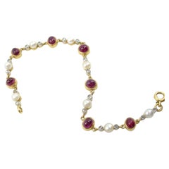 Antique Victorian Pearl Ruby Diamond 18k Platinum Link Bracelet