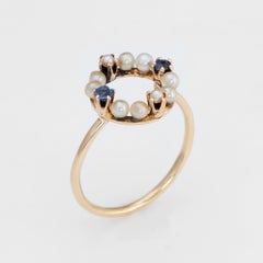 Antique Victorian Pearl Sapphire Conversion Ring 14 Karat Yellow Gold Vintage