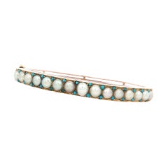 Antique Victorian Pearl & Turquoise 14 Karat Rose Gold Bangle Bracelet