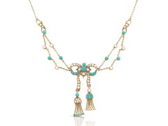 Antique Victorian Pearl & Turquoise Bow Necklace