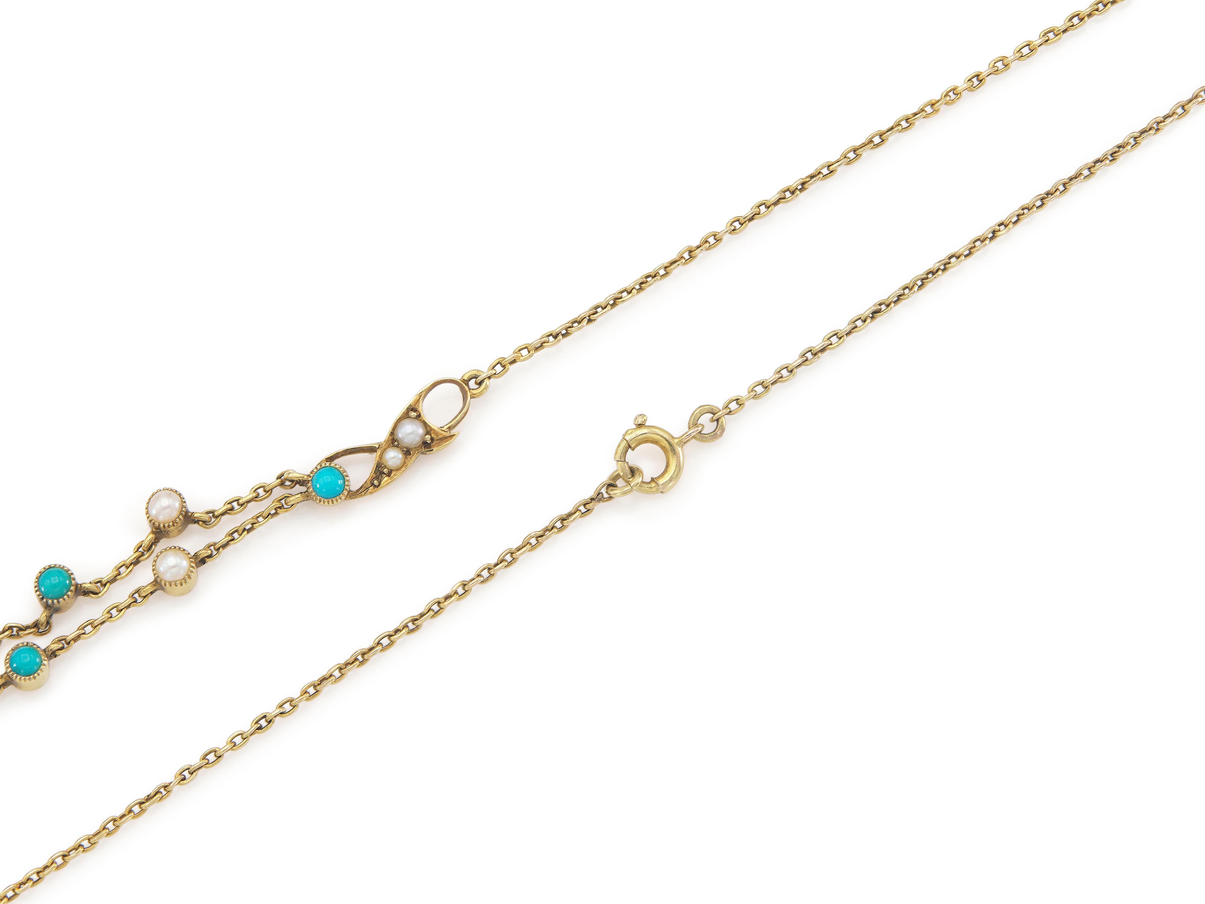 Antike viktorianische Perle & Türkis Schleife Halskette im Zustand „Gut“ im Angebot in New York, NY