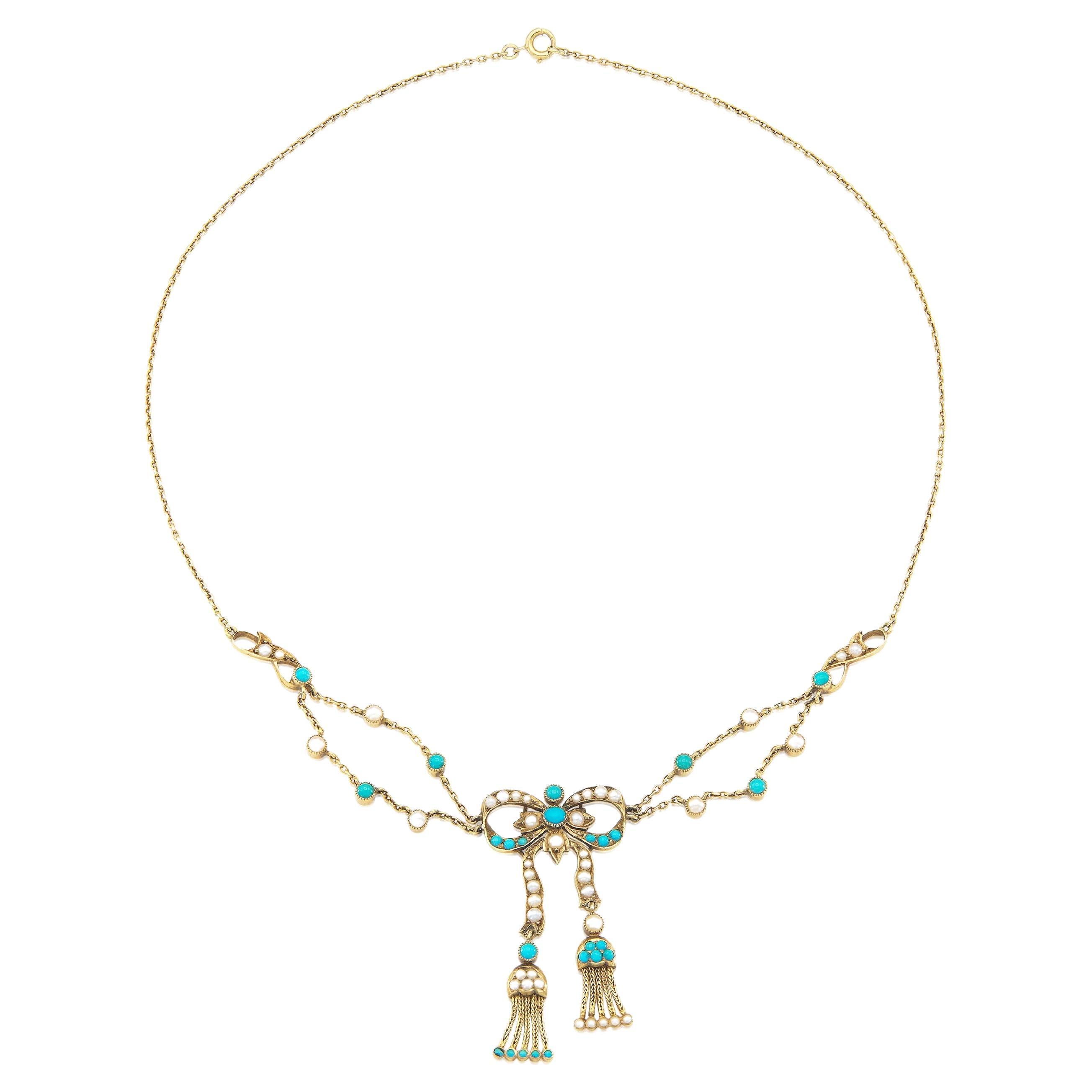 Collier de perles et de turquoises anciennement victorien