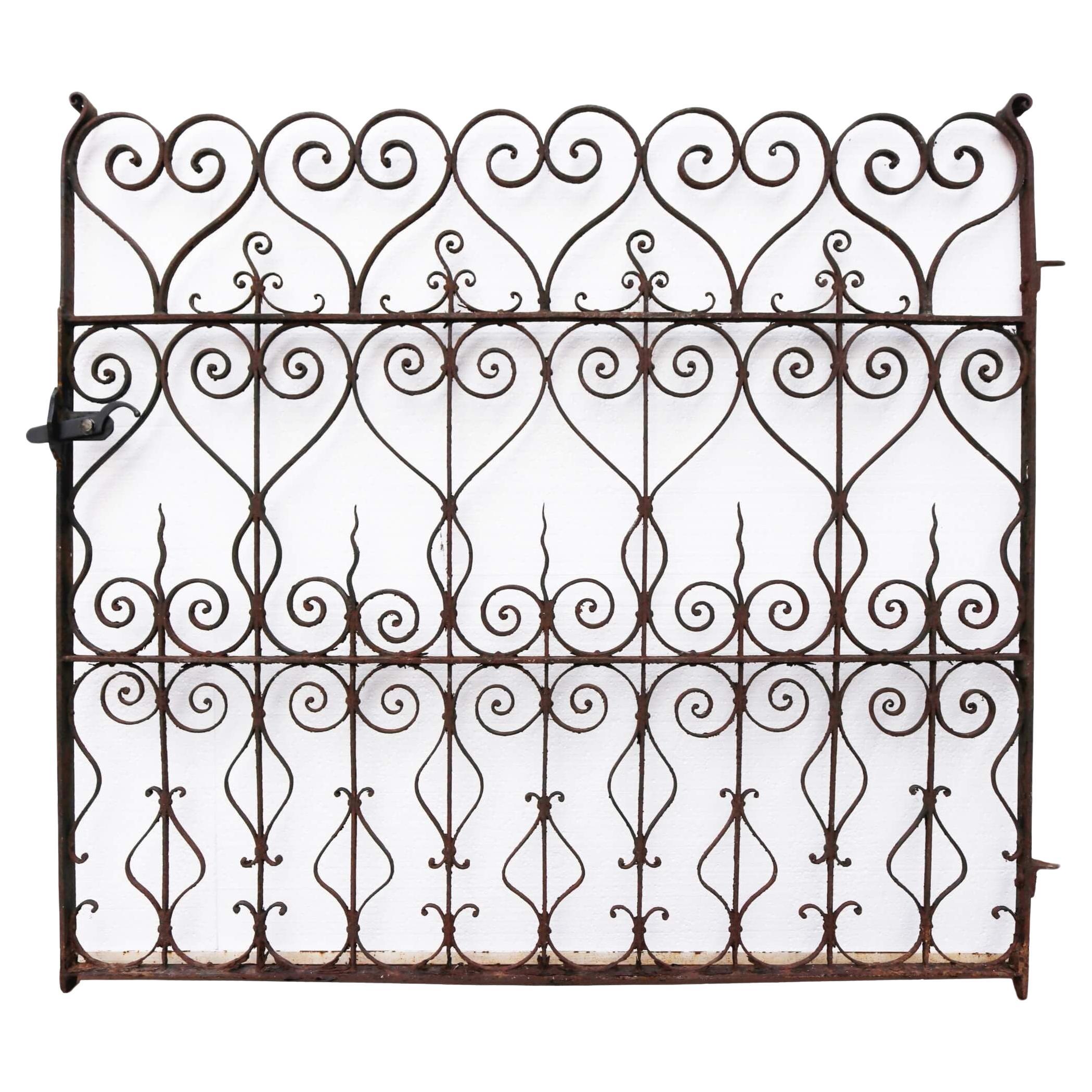 Antique Victorian Pedestrian Wrought Iron Gate with Scrolling Hearts For Sale