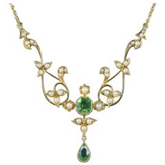 Antike viktorianische Peridot-Perlenkette 15 Karat, um 1900