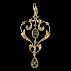 Antique Victorian Peridot Pearl Pendant 15 Carat Gold, circa 1900