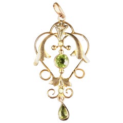 Antique Victorian Peridot Pearl Pendant 9 Carat, circa 1900