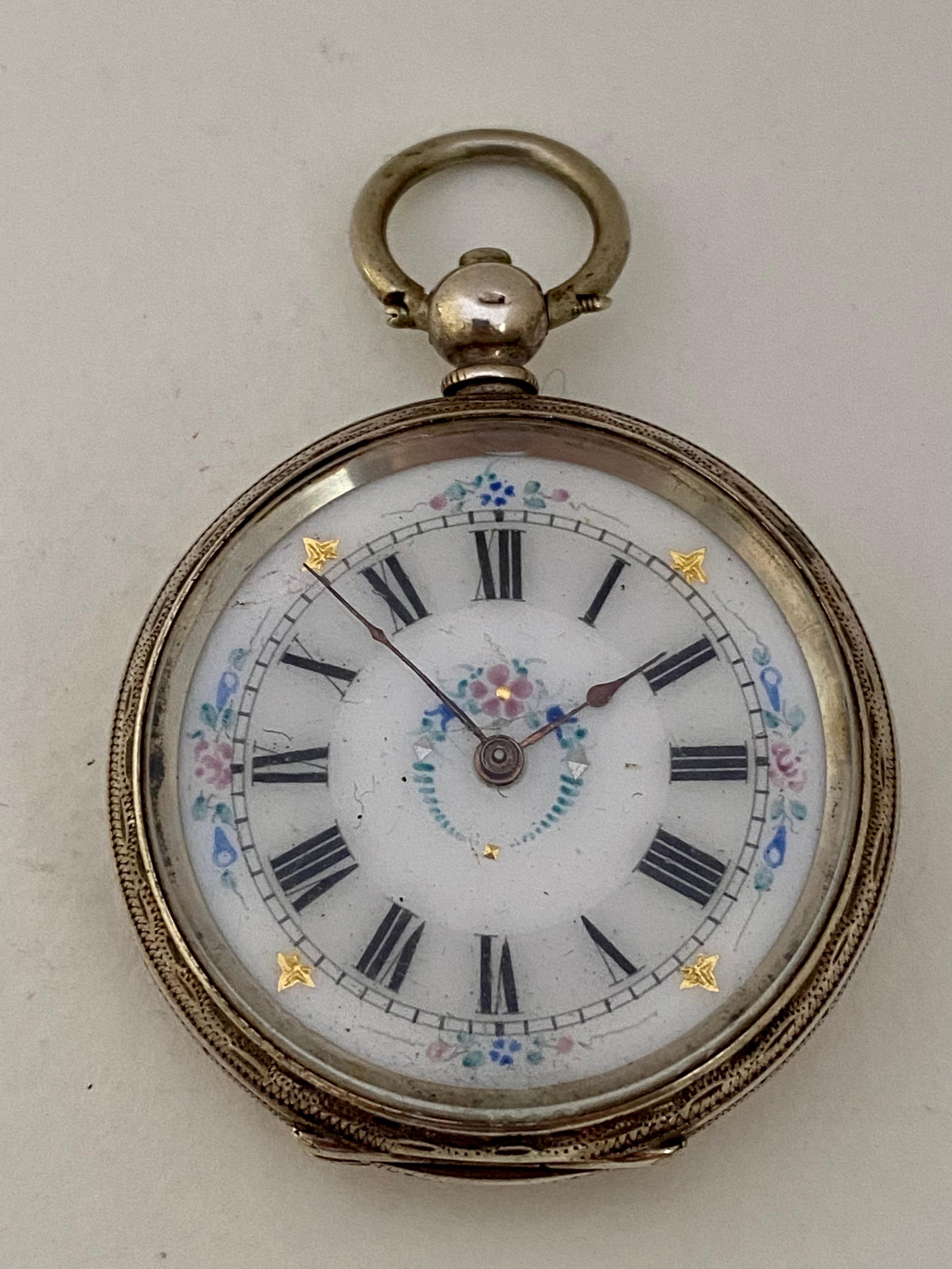 Antique Victorian Period Dimier Freres & Cie Silver & Enamel Pocket Watch For Sale 4
