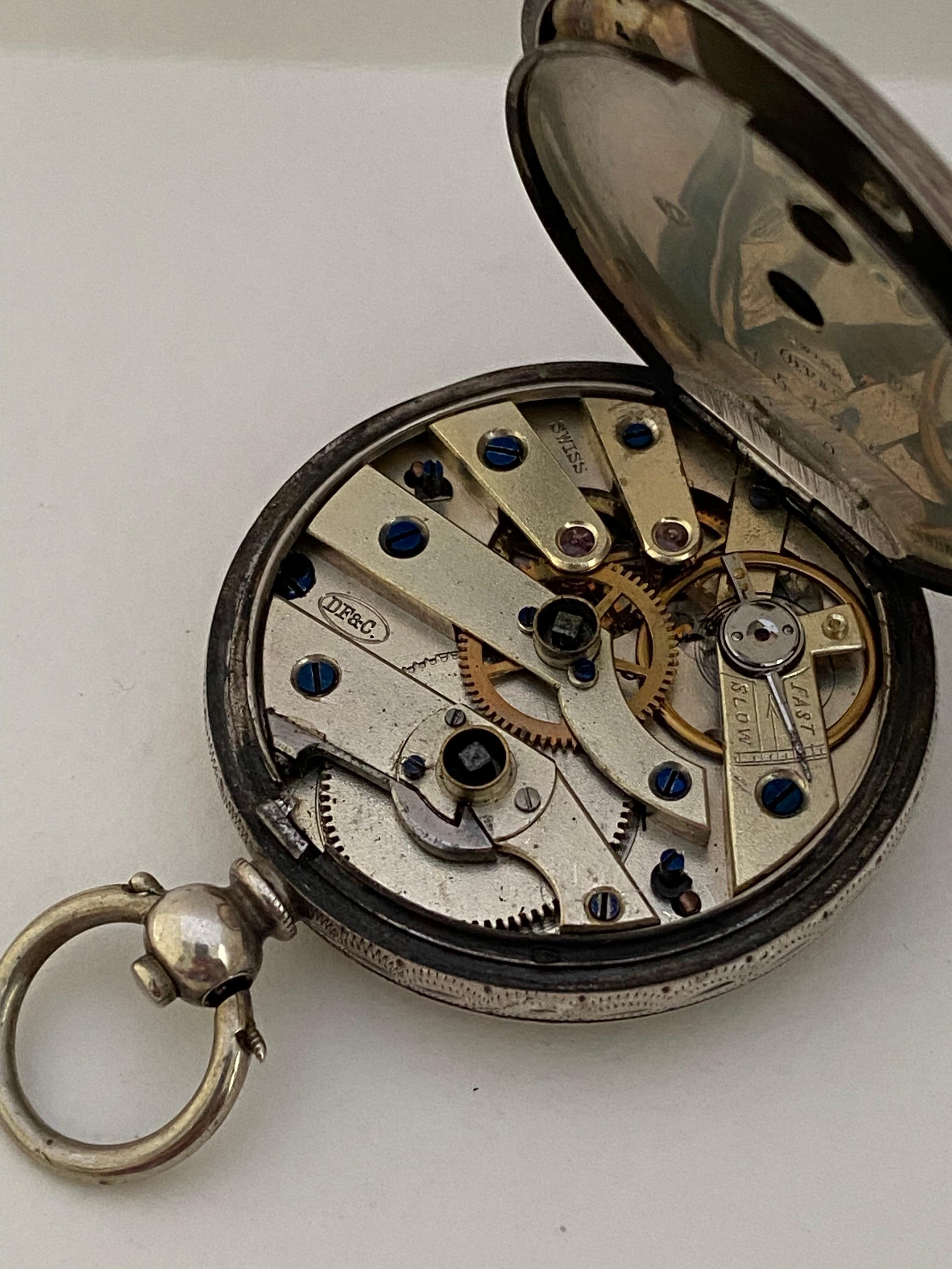 Antique Victorian Period Dimier Freres & Cie Silver & Enamel Pocket Watch For Sale 5