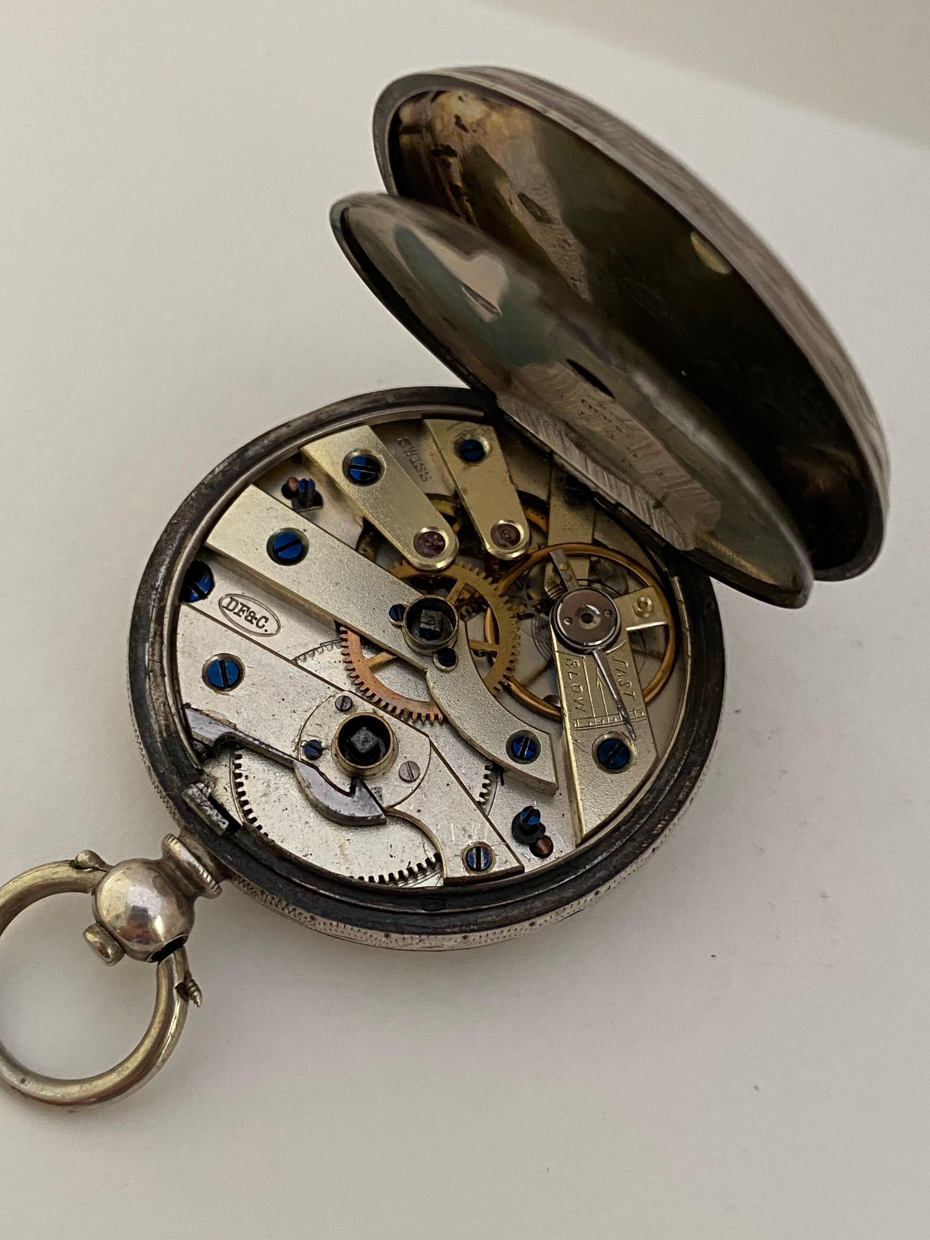 Antique Victorian Period Dimier Freres & Cie Silver & Enamel Pocket Watch For Sale 6
