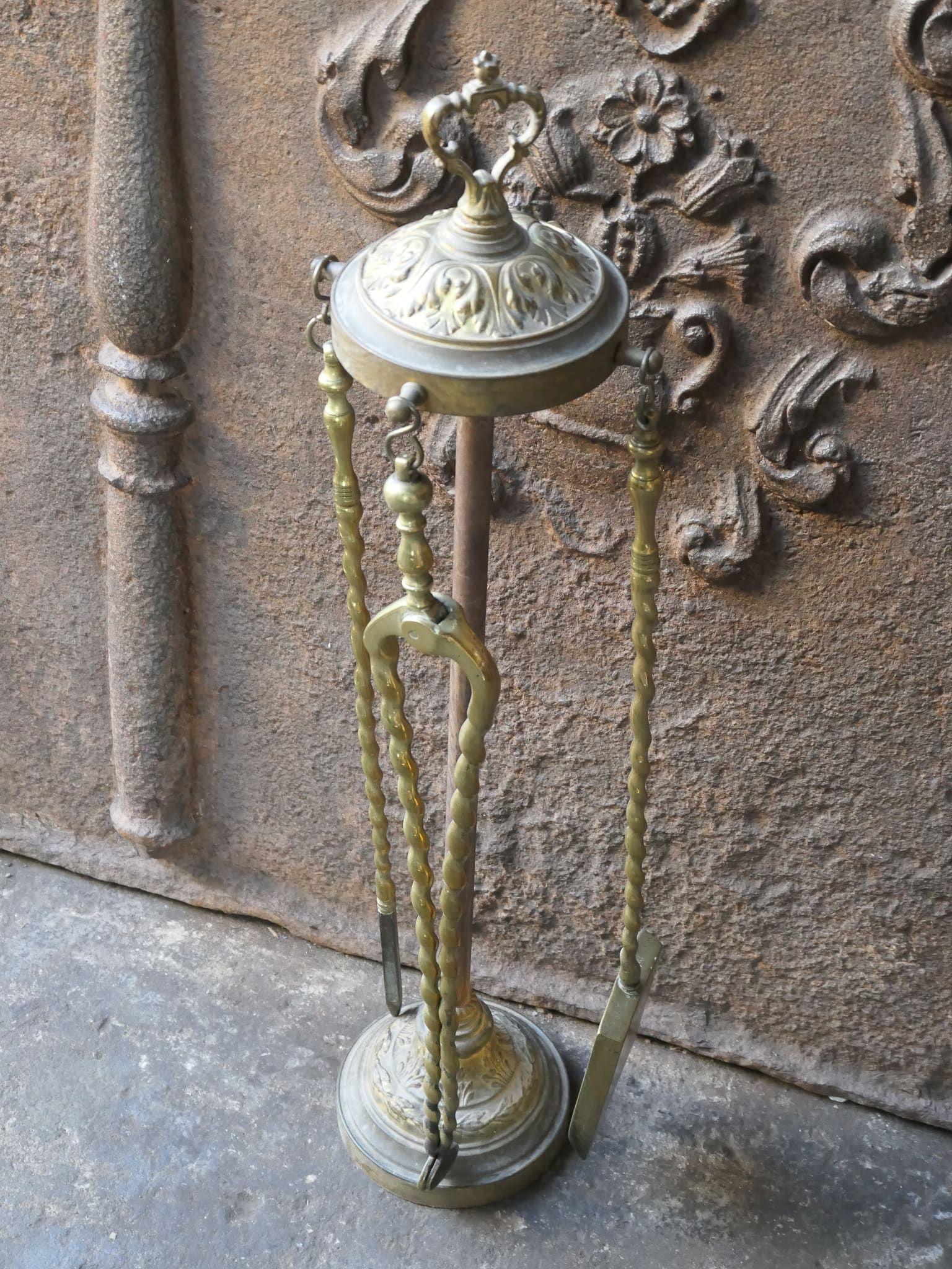 Set d'outils de cheminée d'époque victorienne antique, outils de feu en vente 1