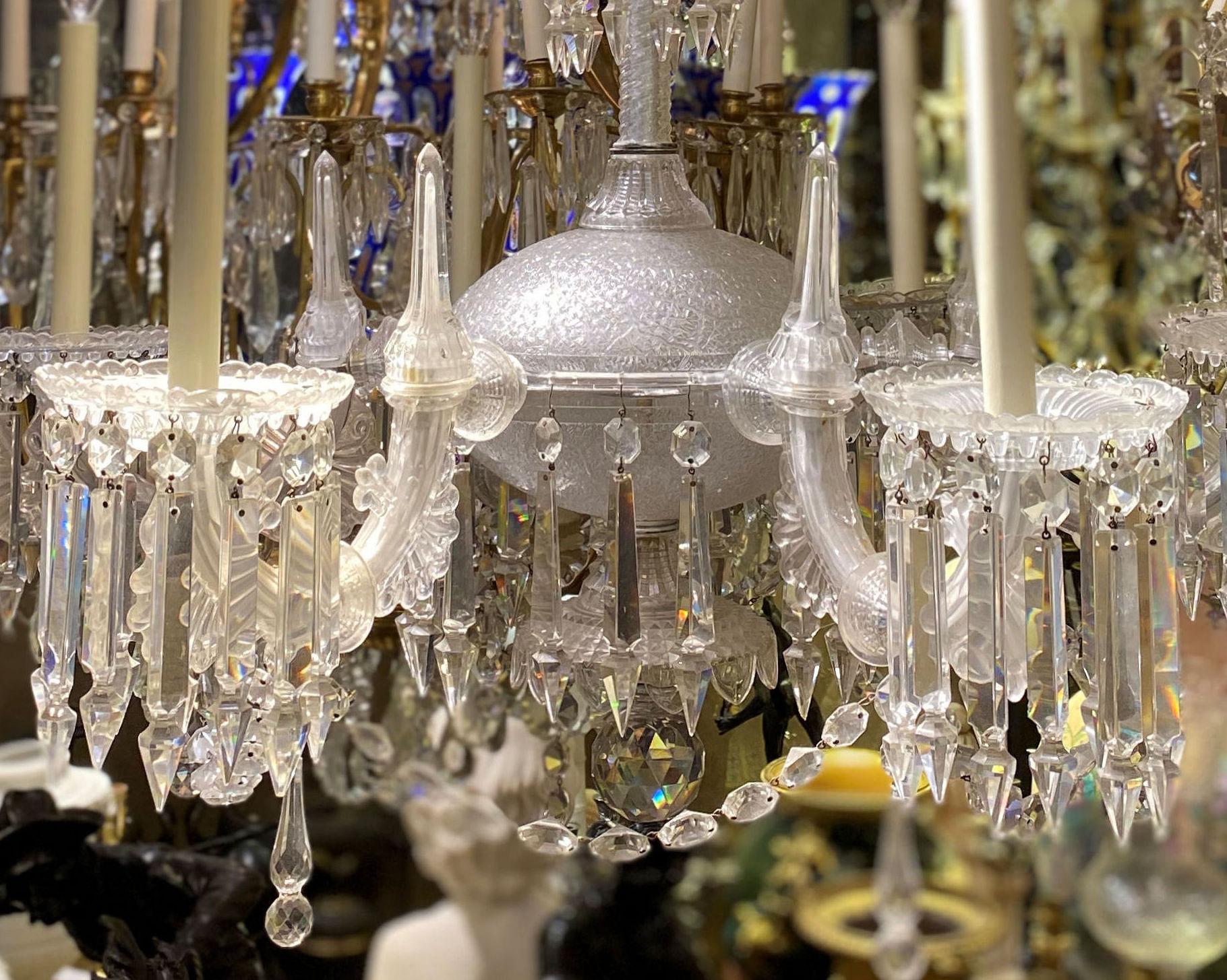 Antique Victorian Period Molded Glass and Cut Crystal 6-Light Chandelier In Good Condition For Sale In New York, NY