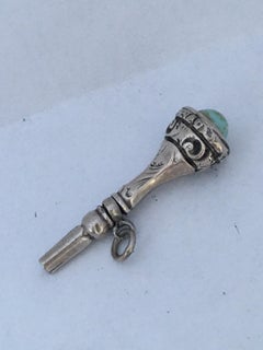 Antique Victorian Period Silver Turquoise Watch Key / Fob Pendant