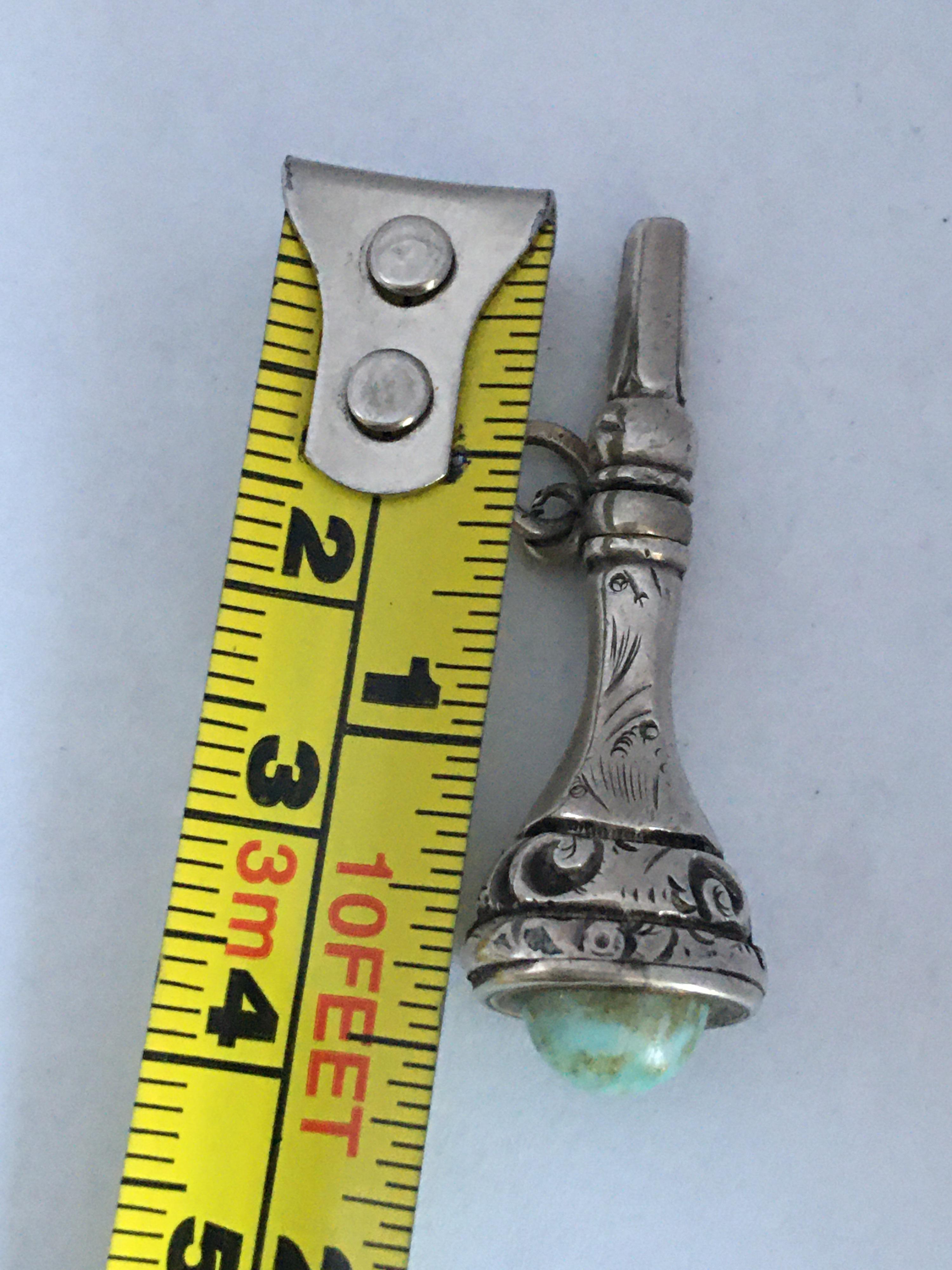 Antique Victorian Period Silver Turquoise Watch Key / Fob Pendant In Good Condition For Sale In Carlisle, GB