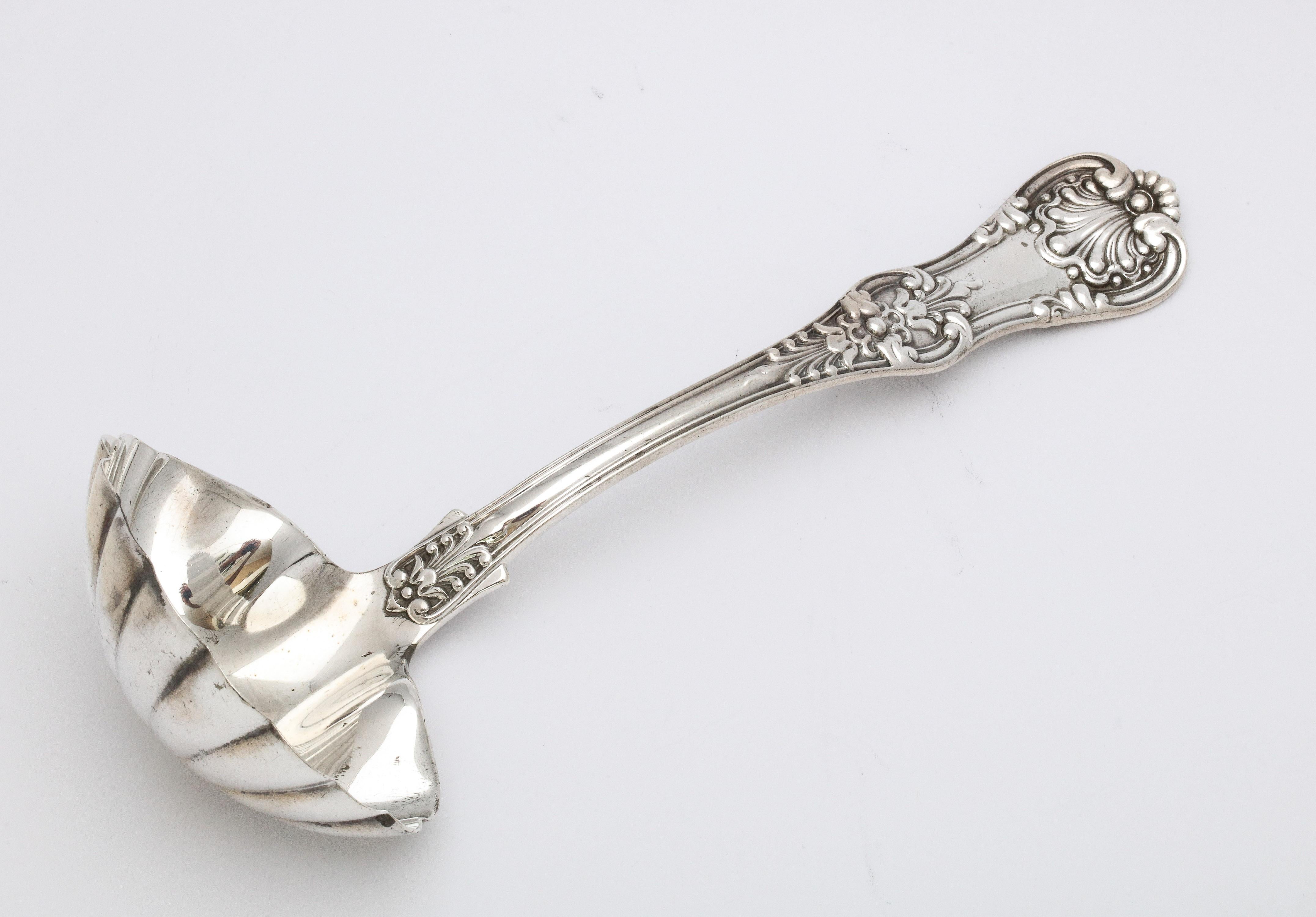 Late 19th Century Antique Victorian Period Sterling Silver Tiffany English King Sauce Ladle For Sale