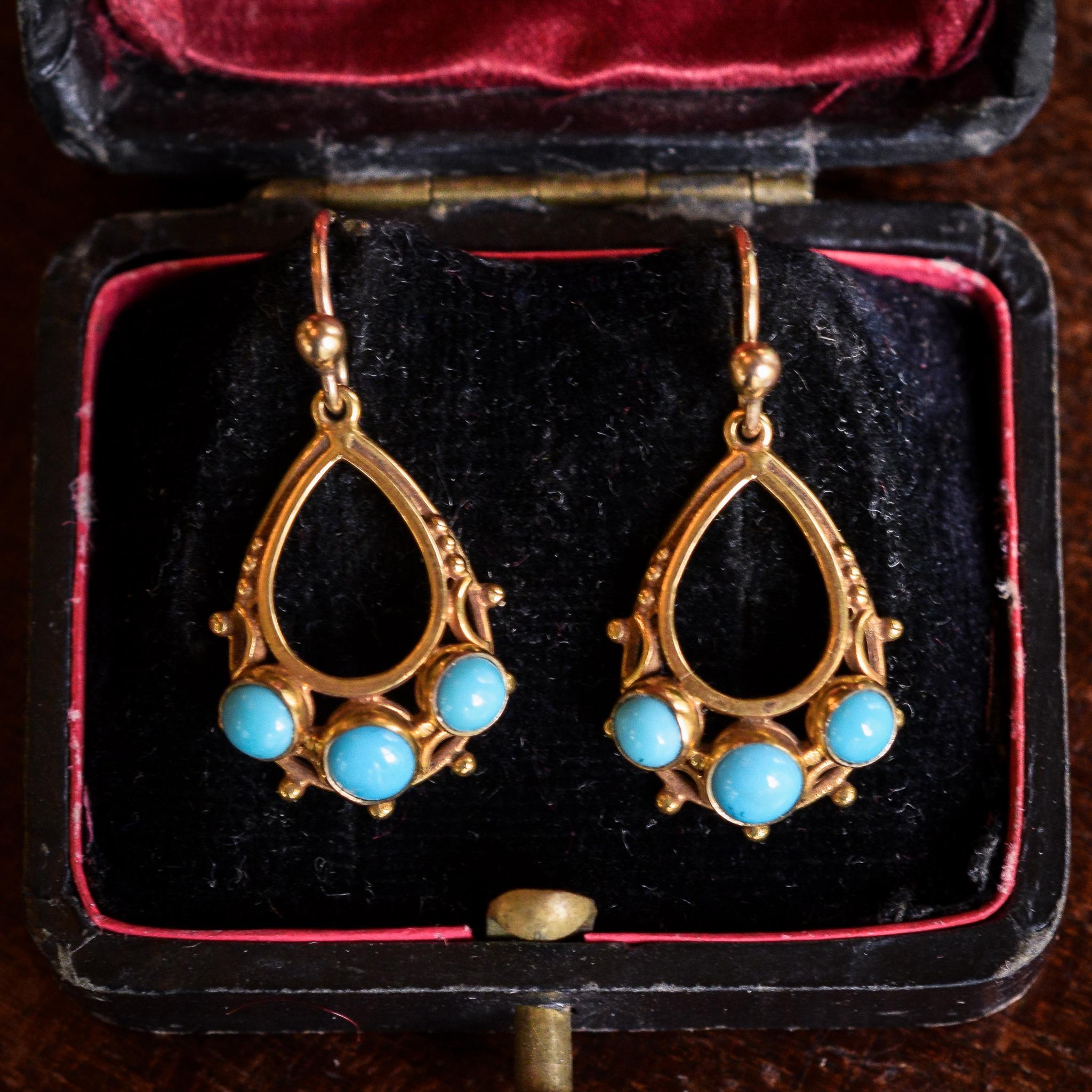 Late Victorian Antique Victorian Persian Turquoise Teardrop Earrings