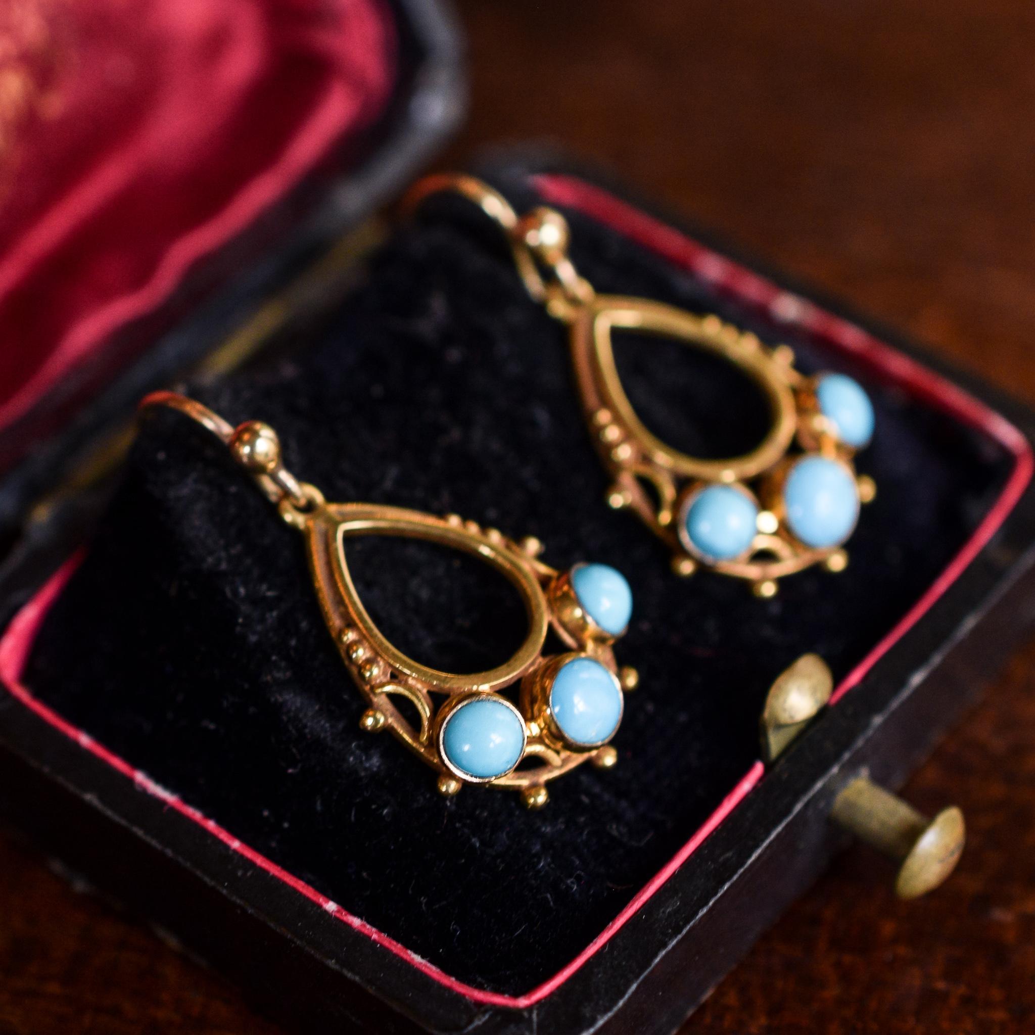 Antique Victorian Persian Turquoise Teardrop Earrings In Good Condition In Sale, Cheshire