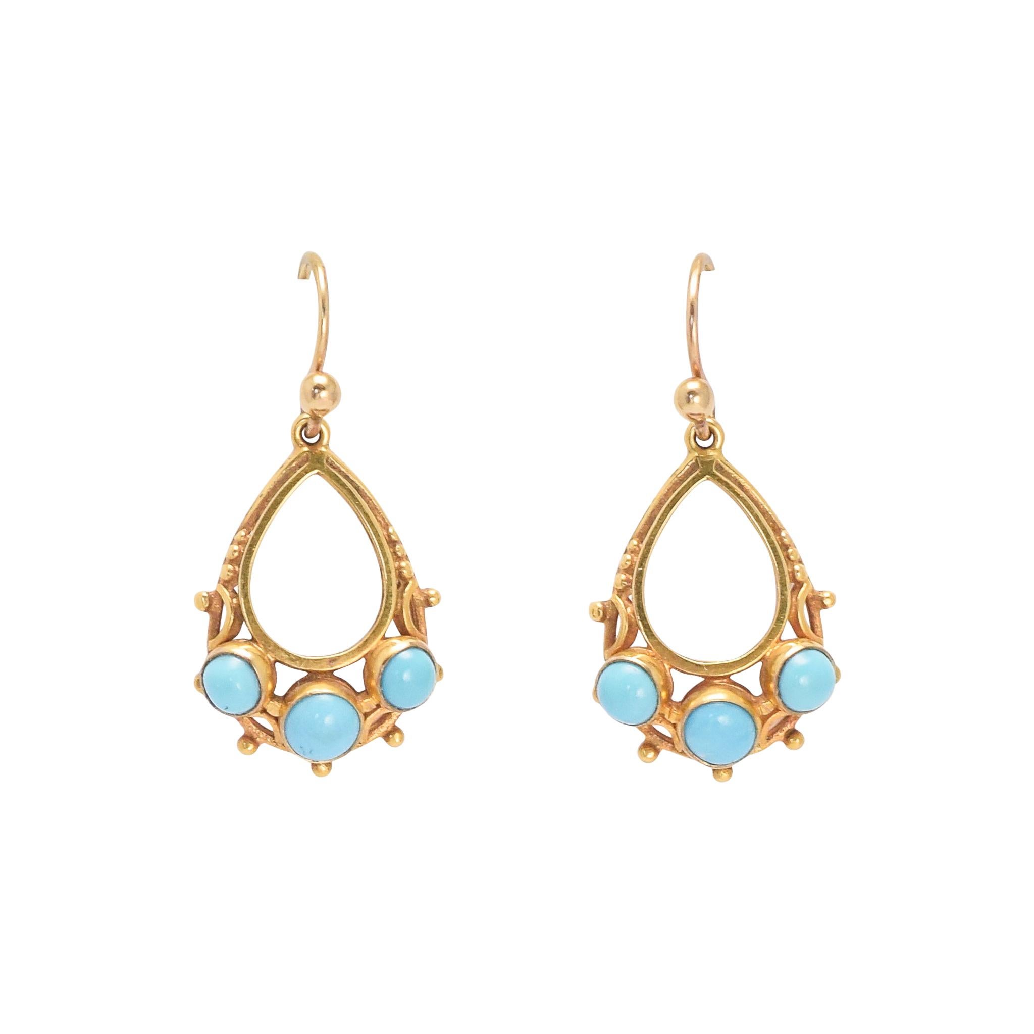 Antique Victorian Persian Turquoise Teardrop Earrings