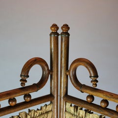 Antique écran de coiffure victorien d'enfant en chêne à 2 panneaux avec bâton et boule, vers 1890