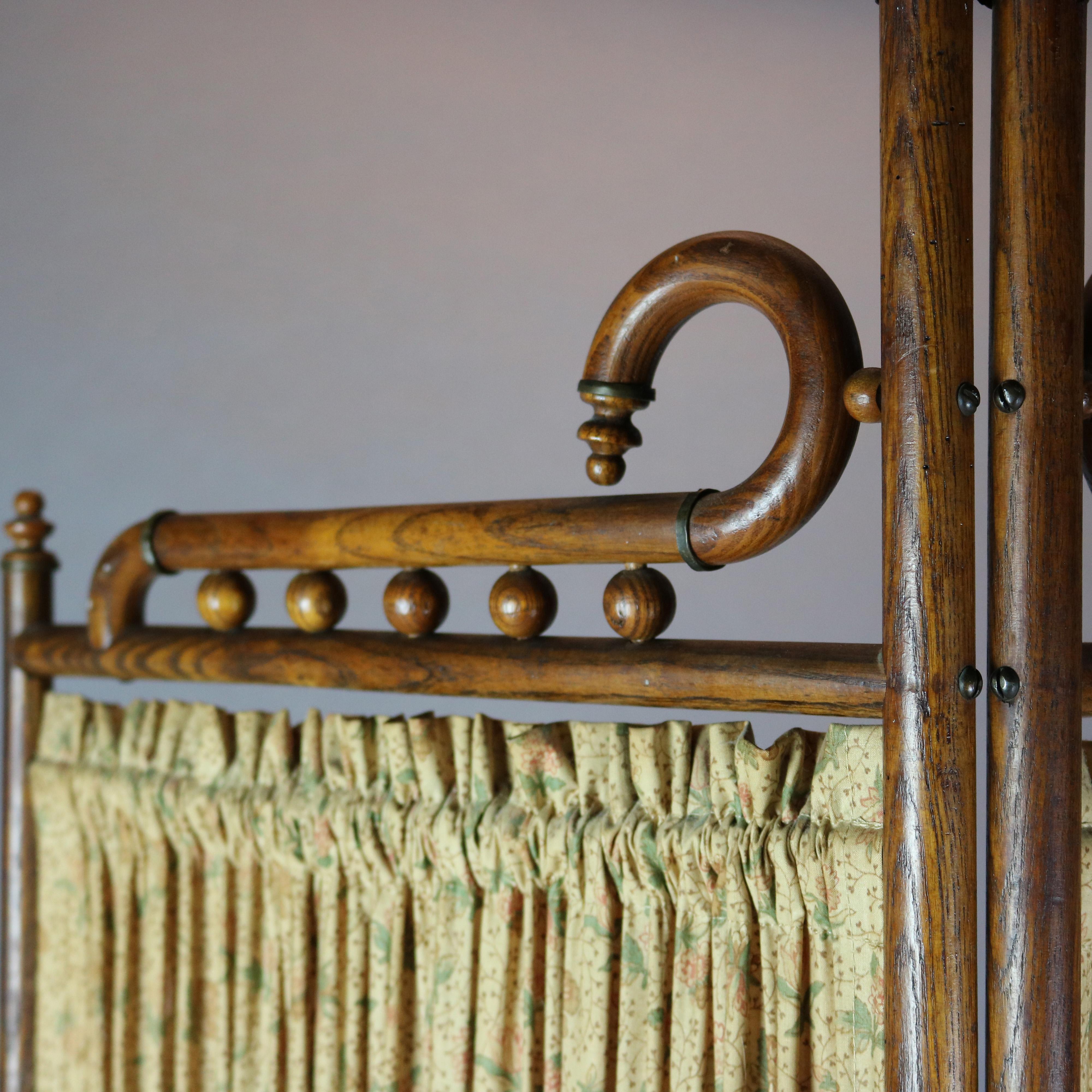 American Antique Victorian Petite 2-Panel Oak Stick & Ball Child's Dressing Screen, C1890