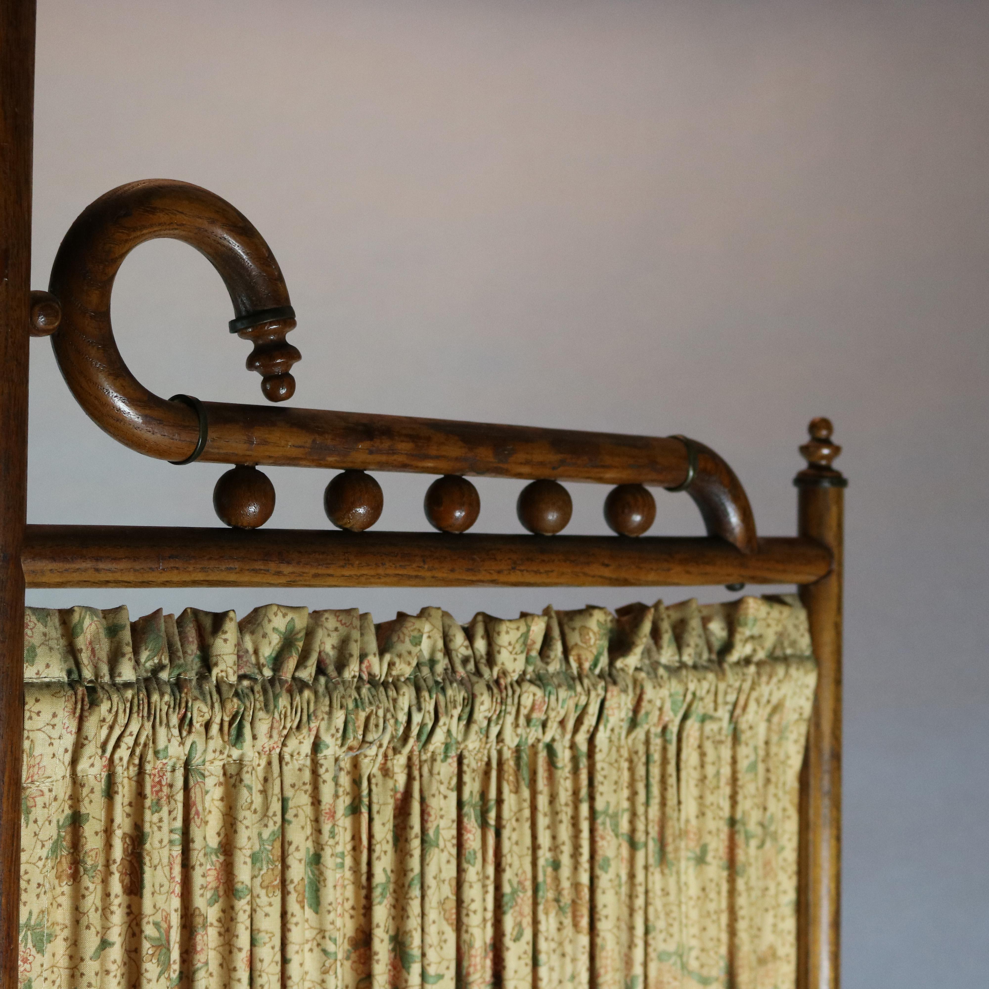 Carved Antique Victorian Petite 2-Panel Oak Stick & Ball Child's Dressing Screen, C1890