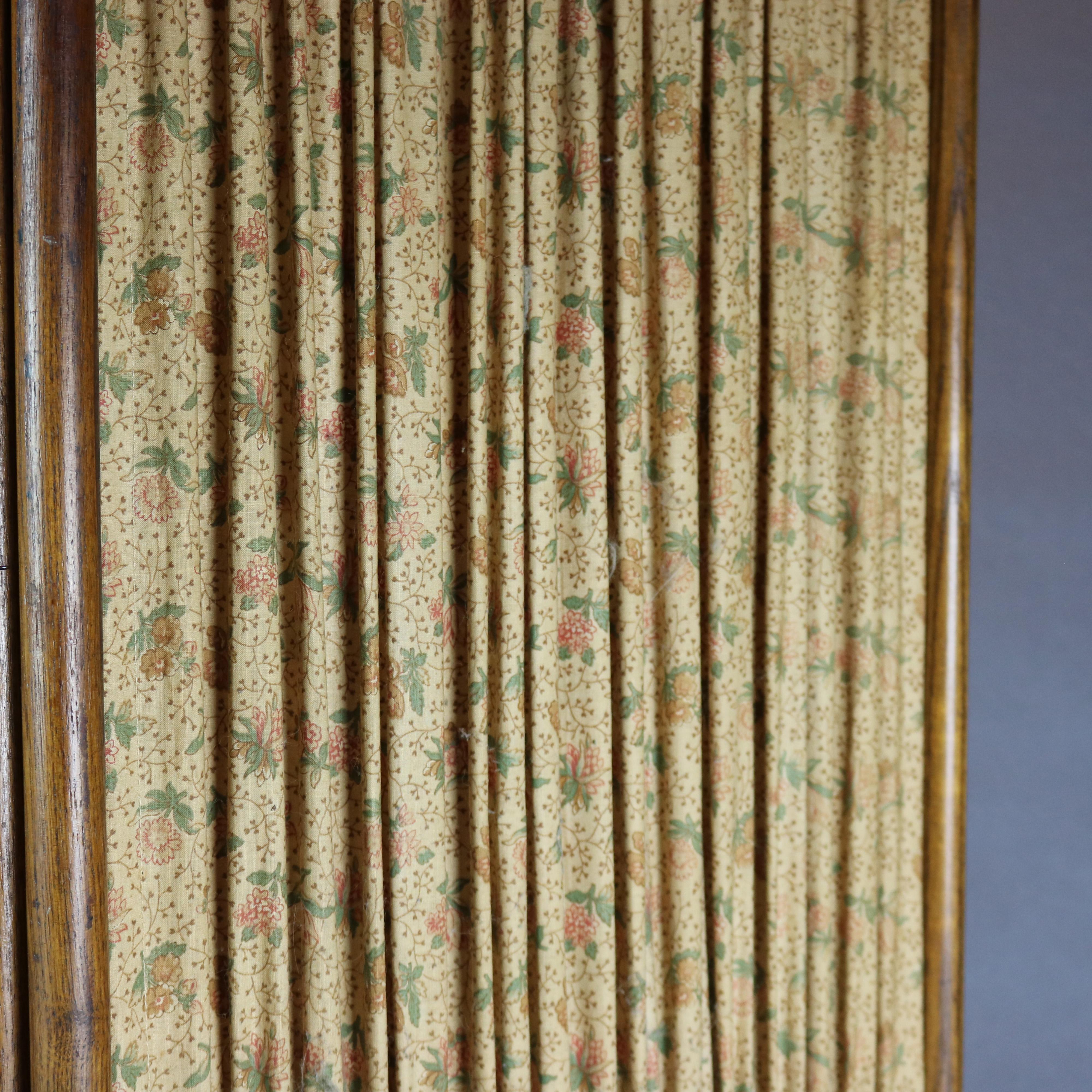 Fabric Antique Victorian Petite 2-Panel Oak Stick & Ball Child's Dressing Screen, C1890
