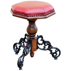 Antique Victorian Piano Stool, Cast Iron and Oak