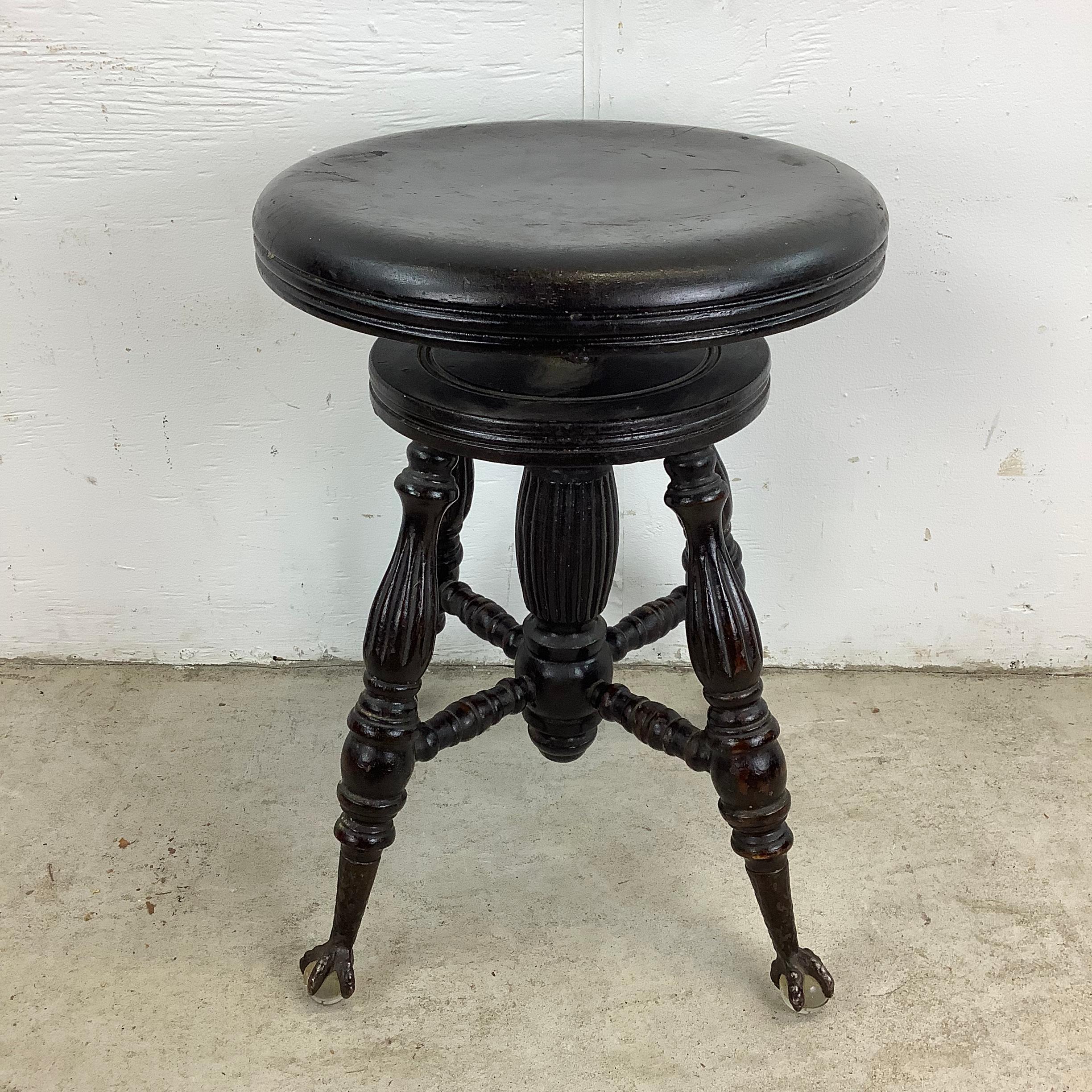 Antique Victorian Piano Stool with Glass Ball Claw Feet For Sale 3