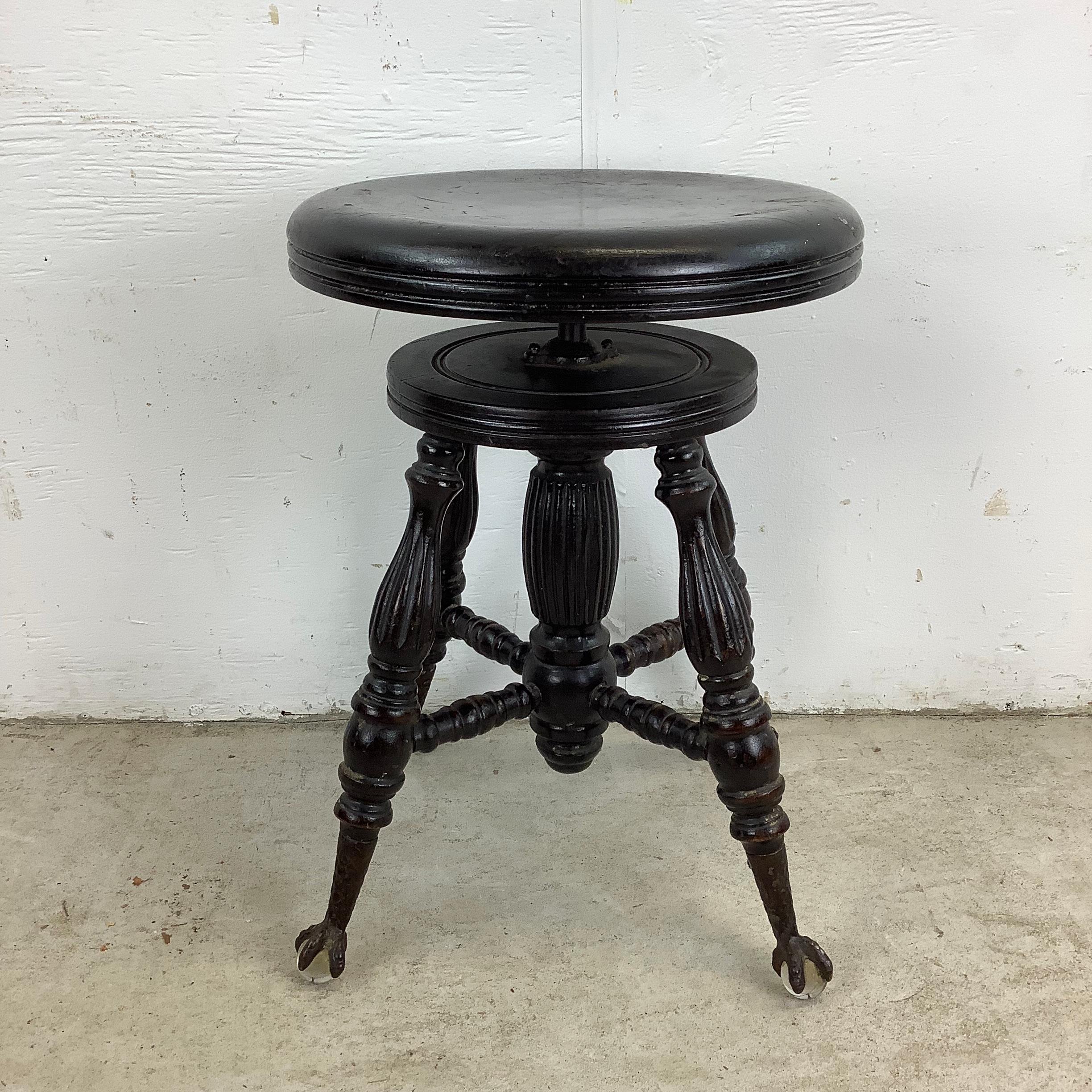 Antique Victorian Piano Stool with Glass Ball Claw Feet For Sale 5
