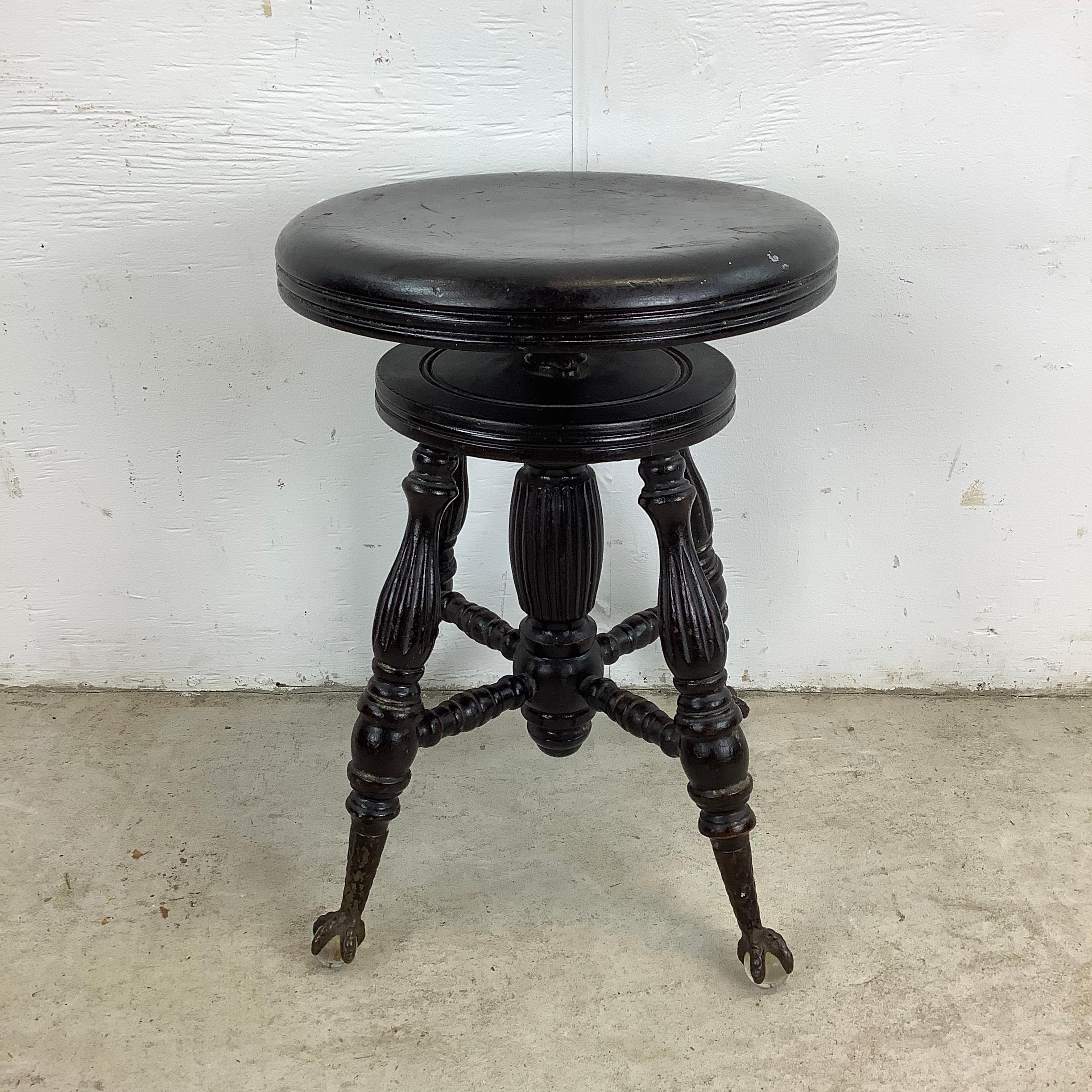 Antique Victorian Piano Stool with Glass Ball Claw Feet For Sale 8