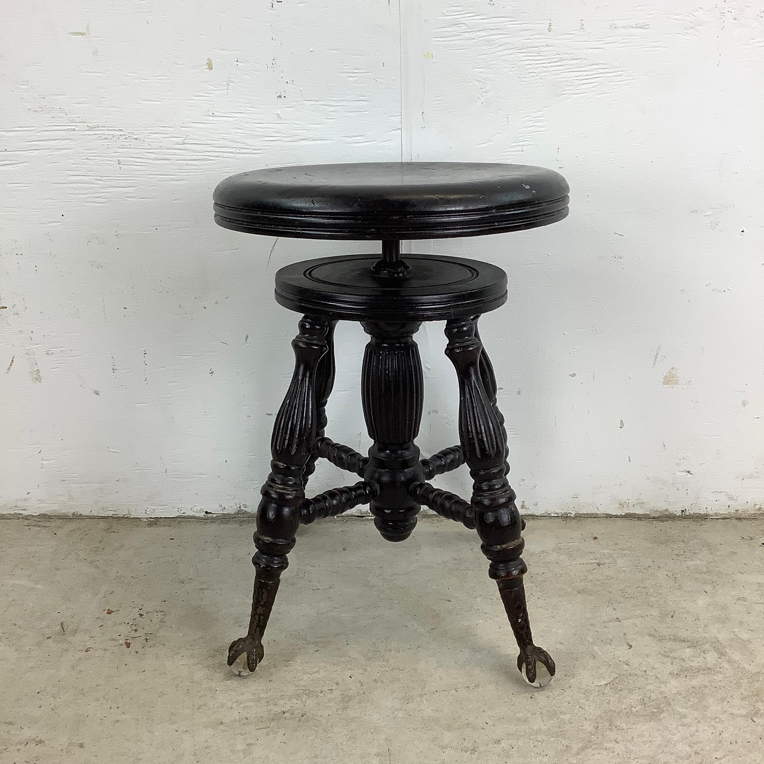 Eastlake Antique Victorian Piano Stool with Glass Ball Claw Feet For Sale
