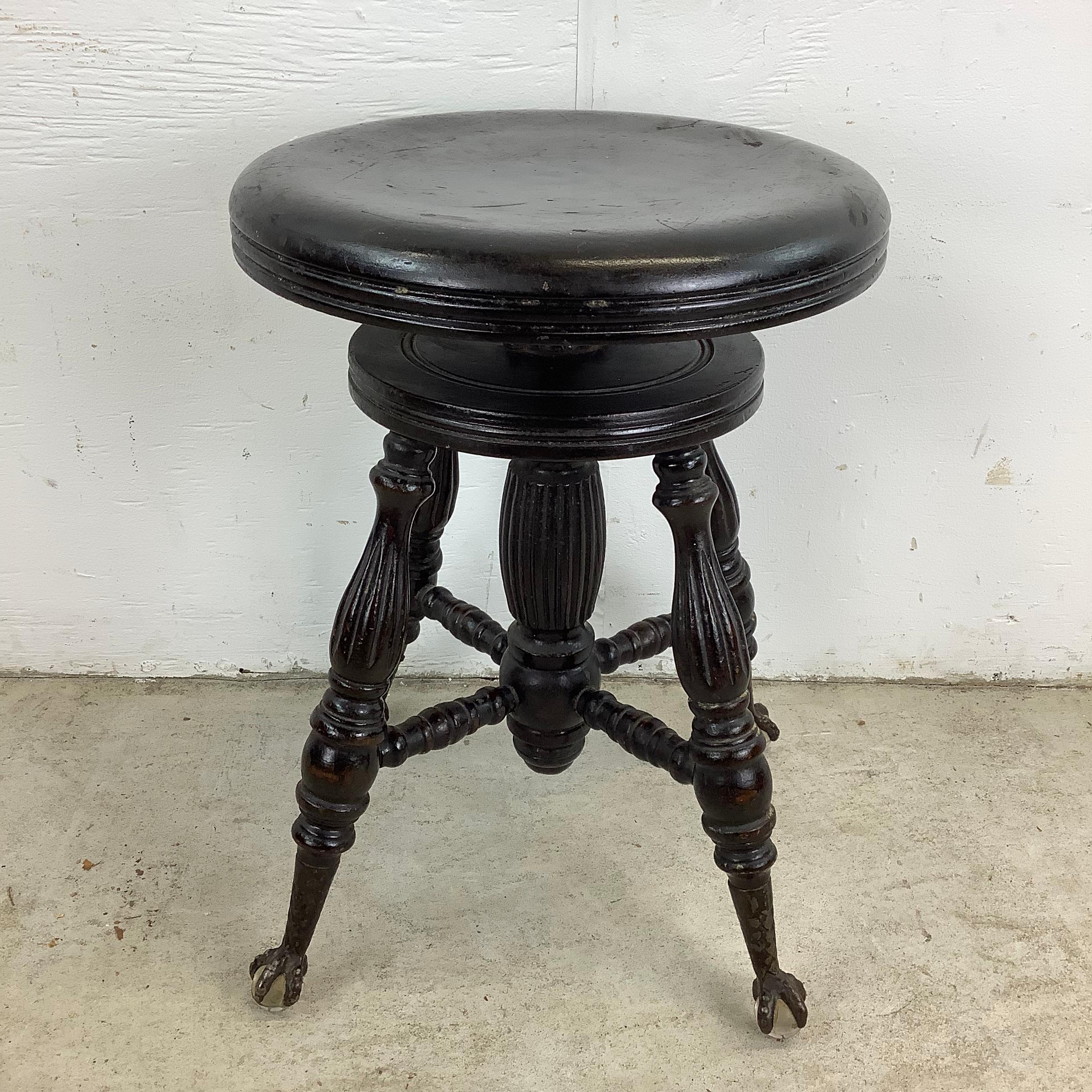 Other Antique Victorian Piano Stool with Glass Ball Claw Feet For Sale