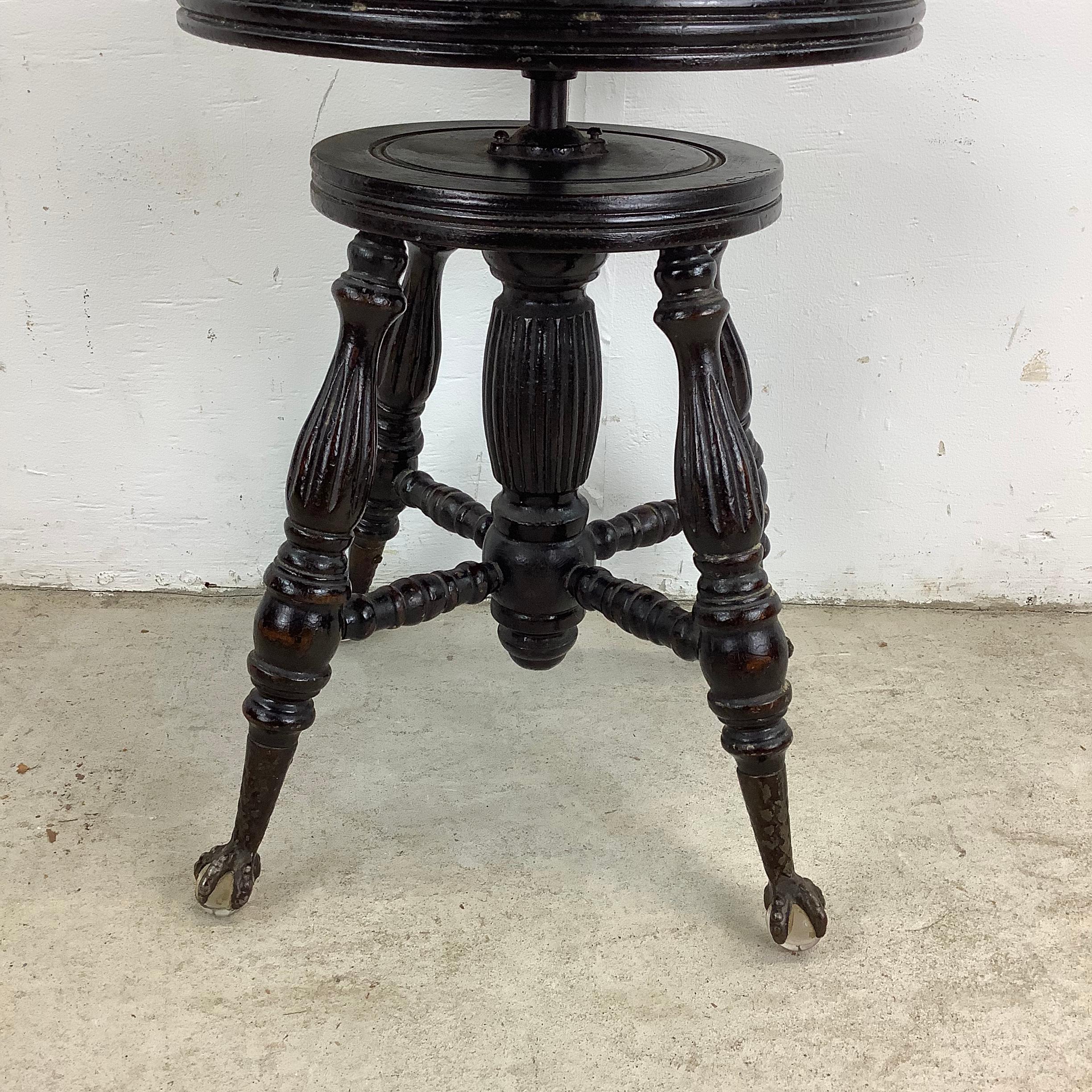 Antique Victorian Piano Stool with Glass Ball Claw Feet In Good Condition For Sale In Trenton, NJ