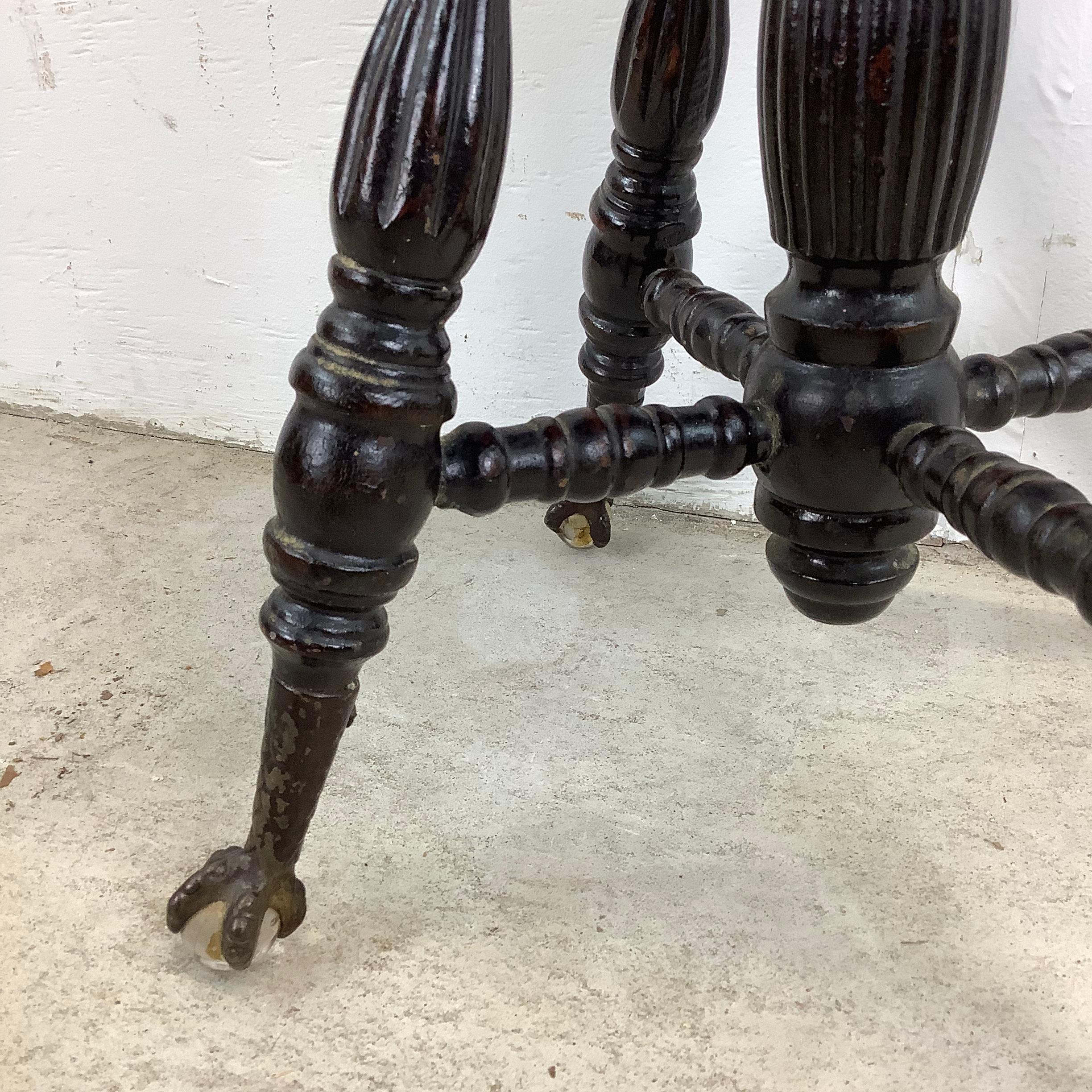 Antique Victorian Piano Stool with Glass Ball Claw Feet For Sale 1