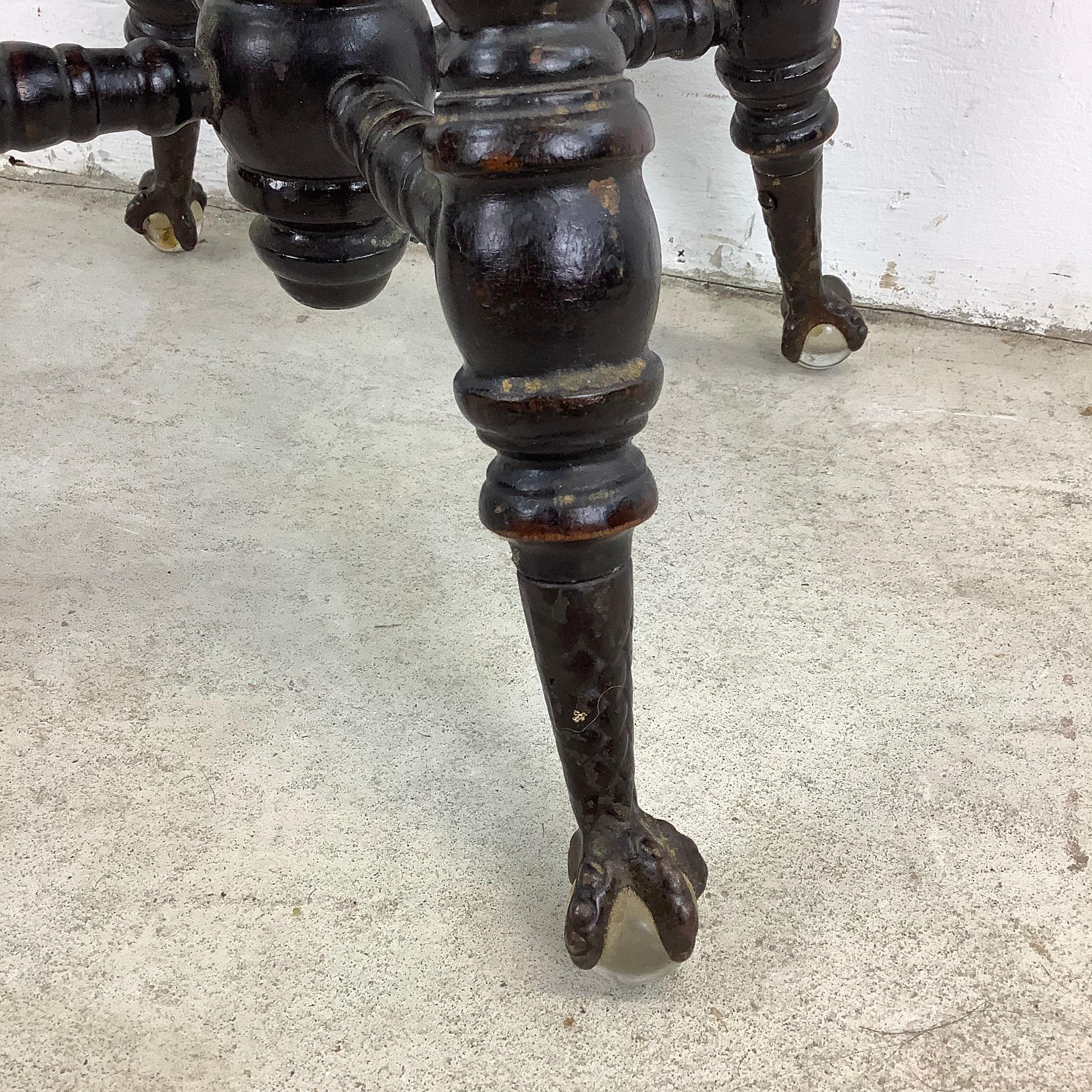 Antique Victorian Piano Stool with Glass Ball Claw Feet For Sale 2