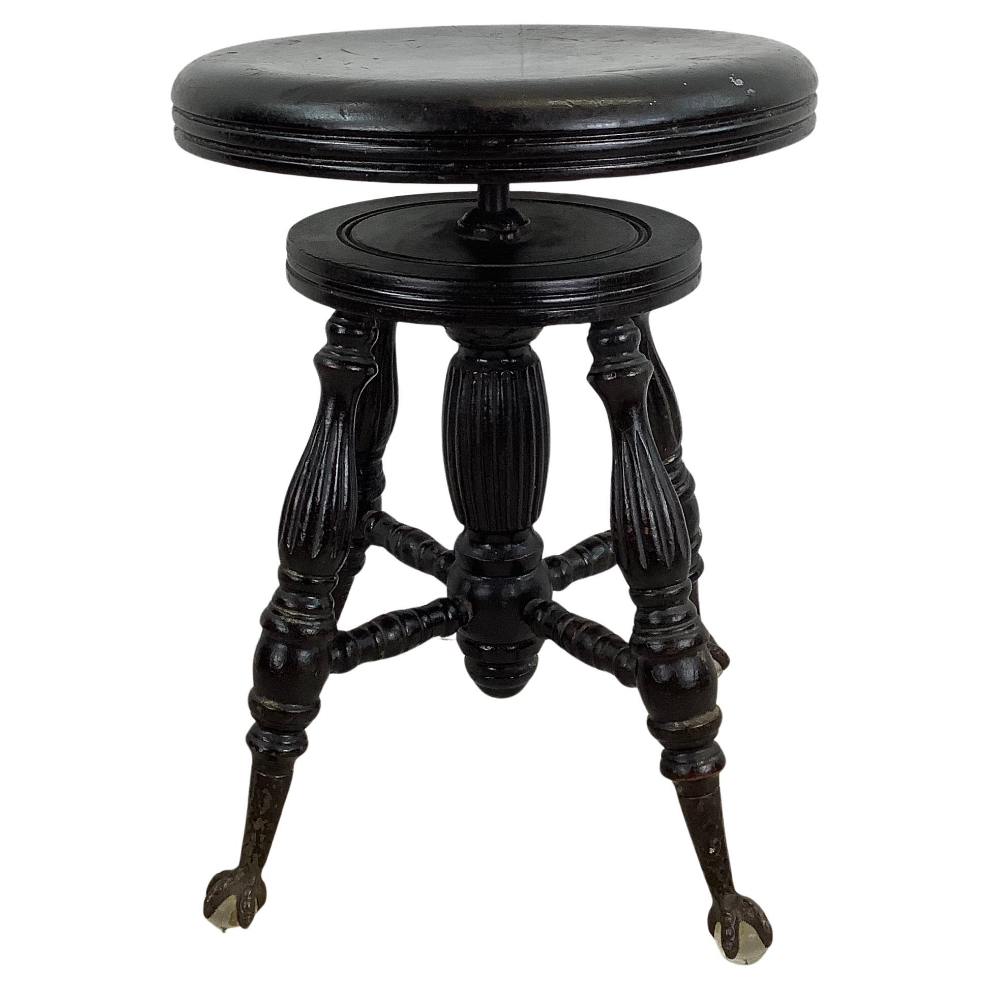 Antique Victorian Piano Stool with Glass Ball Claw Feet