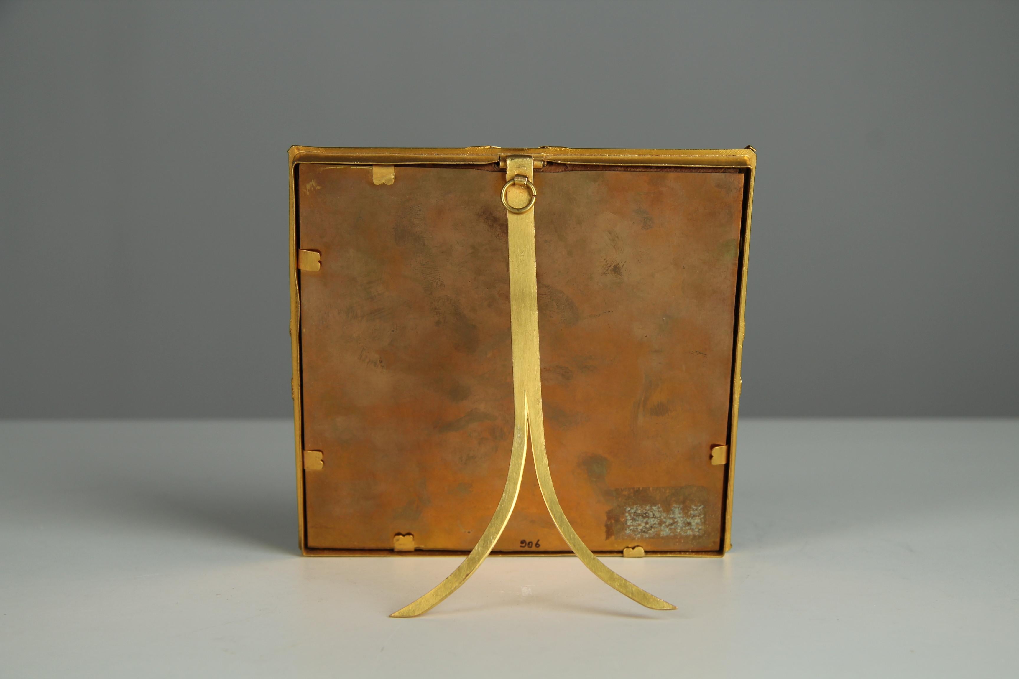 Antique Victorian Picture Frame, Brass and Leather, France, 1880s, 10 x 10 cm In Good Condition In Greven, DE