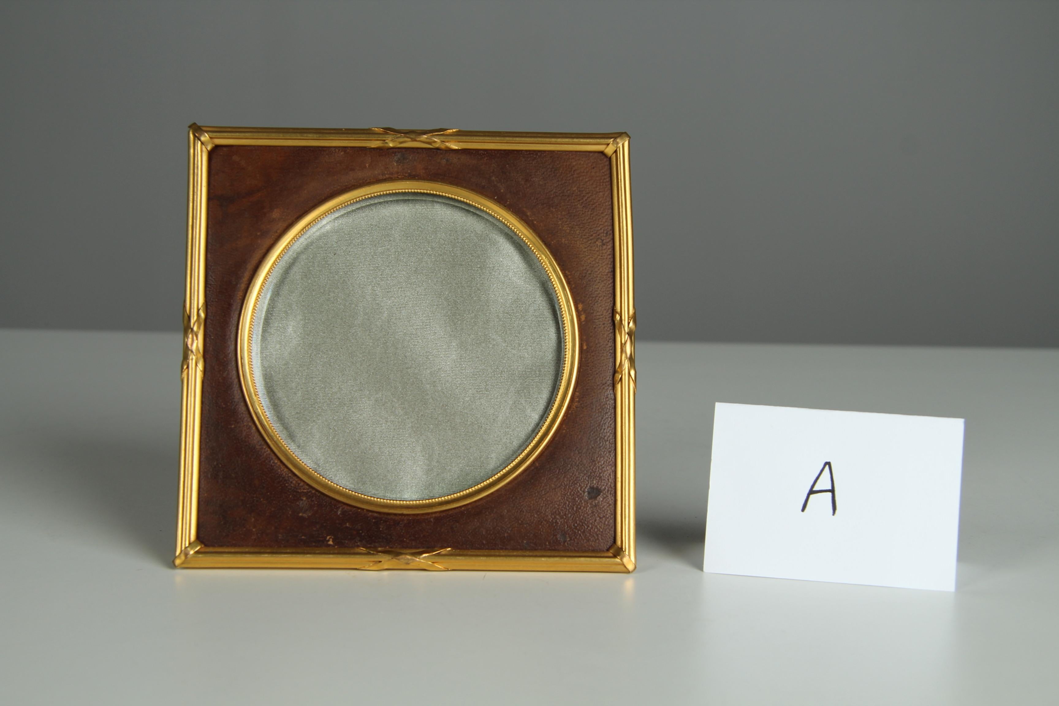 Antique Victorian Picture Frame, Brass and Leather, France, 1880s, 10 x 10 cm 1